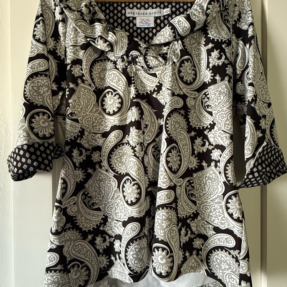 Gretchen Scott Designs Black and Cream Paisley Blouse